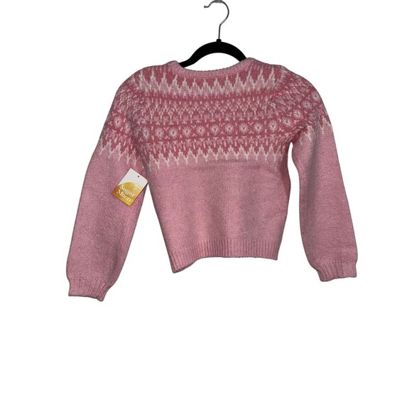 Sugar Moon Kids Fair Isle Sweater L (7-8) Pink & White Wool Blend Winter Knitwea - Picture 5 of 5